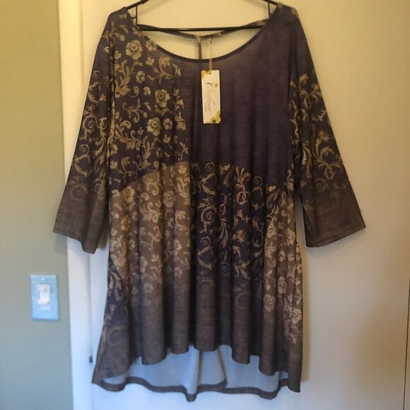 Sunflower by Firmiana Tops - NWT Sunflower by Firmiana floral purple/beige tunic sz 2X